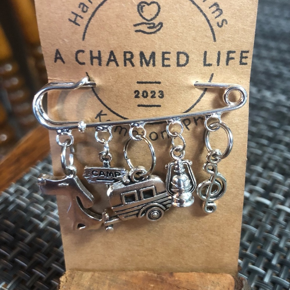 NWT, Handmade by A Charmed Life. Silver Pin with Outdoor Themed Charms